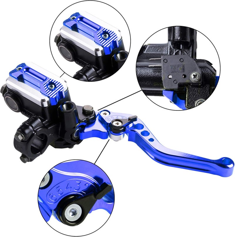 MRELC Universal Motorcycle 7/8" 22mm Handlebar Brake Master Cylinder Clutch Lever CNC Left & Right Set Compatible with Harley Honda Kawasaki Suzuki Yamaha（ Piston Diameter 12.7mm (Blue) - Image 2